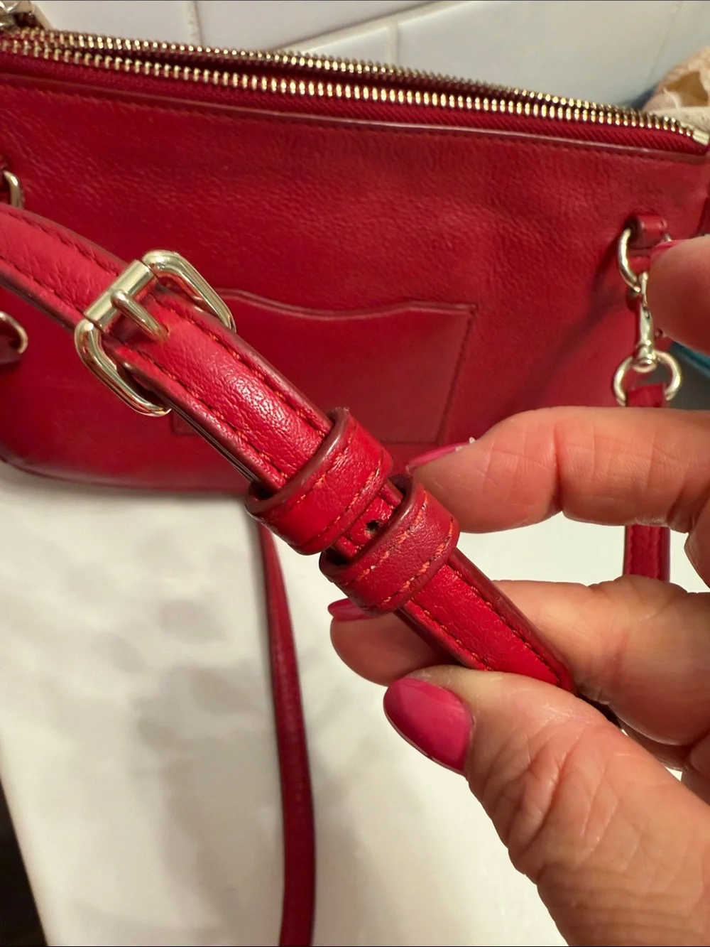 Coach Red Leather Crossbody Bag with Gold Accent